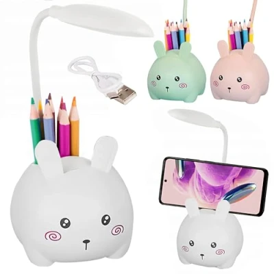 Imagen de Lampara Escritorio Led Intantil Con Portalápices, Niño, Niña, De Mesa led, Lamparas Infantiles Conejo, Flexo Infantil USB (Blanco)