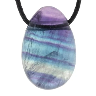 Imagen de Lebensquelle Plus colgante de fluorita multicolor, gota, piedra perforada, con correa piel