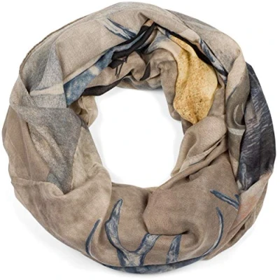 Imagen de styleBREAKER bufanda de mujer con estampado ciervo y división geométrica, tubular multicolor, pañuelo 01017131, color:Beige azul