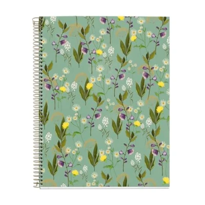 Imagen de Miquelrius Cuaderno A4, 4 franjas de color, Rayado Horizontal 7 mm, 100 Hojas 70 g/m², Espiral, rayado, Colección Garden Memories, Flores Verde