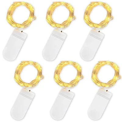 Imagen de Jsdoin Cadena de Luces con Pilas, 20 LEDs 2M Alambre Cobre Guirnaldas Micro, Exterior, Boda, Fiesta Navidad, Blanco Cálido (6 Piezas, Cálido)