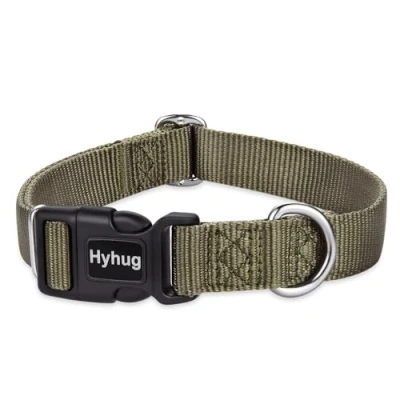 Imagen de Cuello de Trabajo Pesado clásico Color sólido para Perros Grandes, medianos y pequeños, Ajuste diseño único. (Medio M, Verde Militar)
