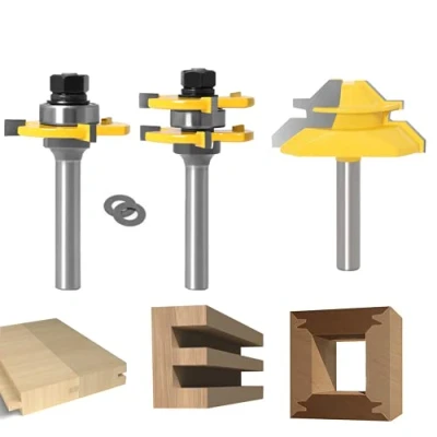 Imagen de broca de Fresadora, APlus 2x brocas lengüeta y ranura + 1x inglete a 45º, 3 Pcs fresas para Madera, Muebles Bricolaje (8mm)