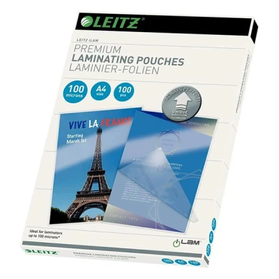 Imagen de Leitz Bolsas de plastificación, Brillante, Transparente, A4, UDT, plastificación hechas material 100 micras grosor, pack unidades, 74800000