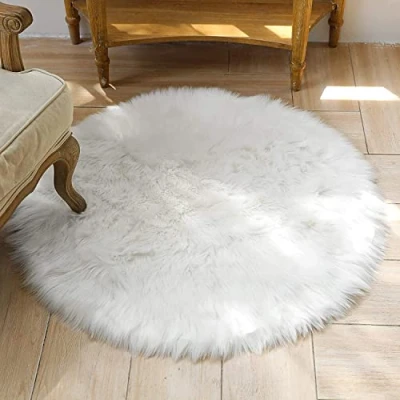 Imagen de HEQUN Alfombra de Piel Oveja sintética, Artificial Alfombra,Funda Silla Forro Polar Suave y mullida para recámara, sofá, Suelo (60 X 60 CM, Blanco)