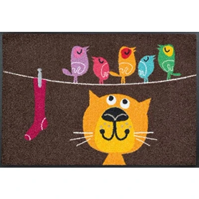 Imagen de Wash+Dry Birds on Wire Felpudo, Nylon, Multicolor, 50x75cm