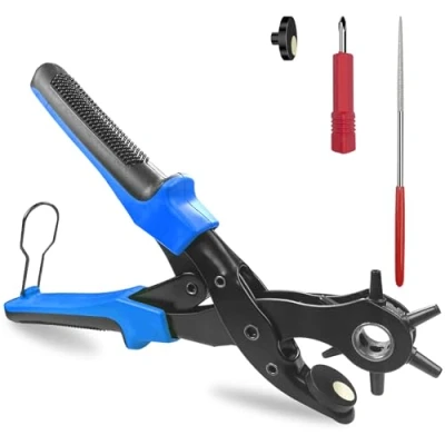 Imagen de Newaner 2 4.5 mm alicate sacabocados con 6 redondo orificios, Pinza de troquelado giratorios, cuero, agujeros cinturon, para perforar tarjetas, correas reloj, cartón, zapatos cuero