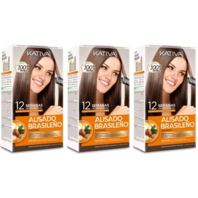 Imagen de Kativa Kit Alisado Brasileño Tratamiento Profesional en casa Hasta 12 Semanas de duración Keratina Pack 3
