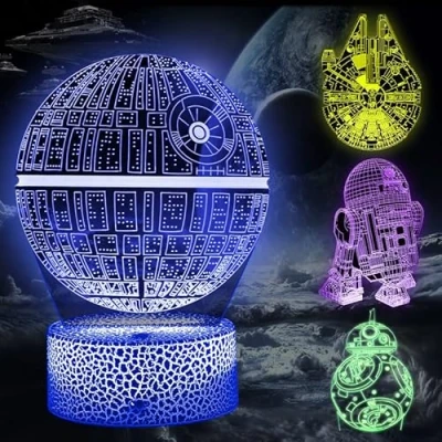 Imagen de CENOVE Lampara 3D Luz de Noche, 4 Patrones LED ilusión Lámpara con 16 Colores y Control Remoto, Decoración Nocturna Regalo para Niños Fanáticos