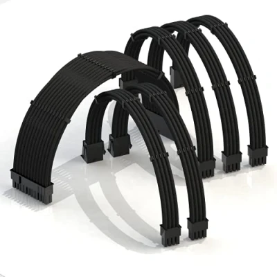 Imagen de LINKUP AVA 30cm Cable con Manguito Prolongación de para Fuente Alimentación Kit Alineadores Compatible RTX3090┃1x 24P (20+4) MB┃2X 8P (4+4) CPU┃3X (6+2) GPU┃300mm Negro