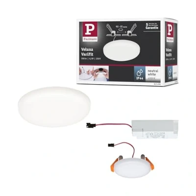 Imagen de Paulmann 92390 Panel LED, luminaria empotrable Veluna VariFit IP44, blanco neutro, 75 mm, redondo, incl. 1x4,5 W, satinado, plástico, 4000K