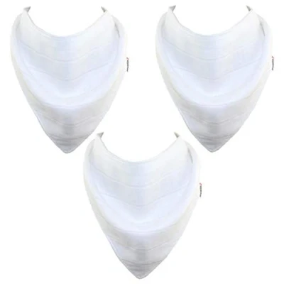 Imagen de MuslinZ 3pk Muslin Dribble Bibs. 2 capas de muselina 100% algodón, estilo Bandana blanco