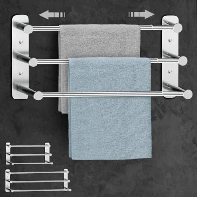Imagen de Lannvan toalleros de baño sin Taladro Toallero Extensible 37 70 cm Pared Soporte Acero Inoxidable Dos métodos instalación,Plata