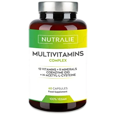 Imagen de Multivitaminico Multivitaminas y Minerales 29 Activos Complejo Vitaminico Completo Mujer Hombre Vitaminas A B C D E K, L cisteína, Q10 9 60 Capsulas Veganas Nutralie