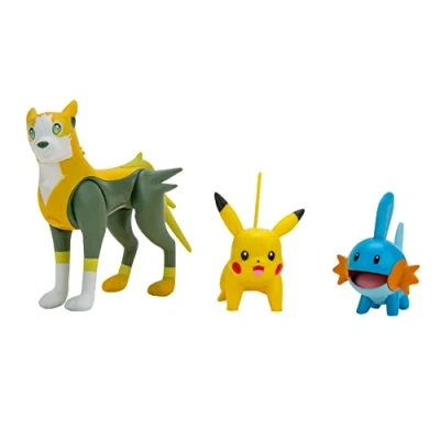 Imagen de Pokémon PKW2676 Paquete de 3 Figuras Batalla Mudkip, Pikachu y Boltund Pulgadas, Detalles auténticos