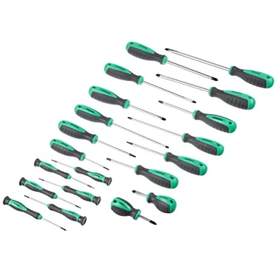 Imagen de Marca Amazon Denali Juego de destornilladores planos, Phillips y torx, 20 Unidad, Negro, Plata, Gris