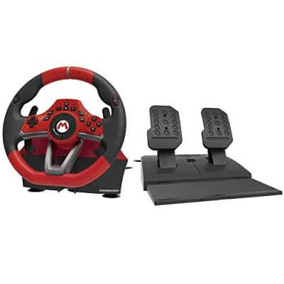 Imagen de Volante Hori Mario Kart Pro Deluxe, Para Nintendo Switch, PC, Pedales, USB, Rojo