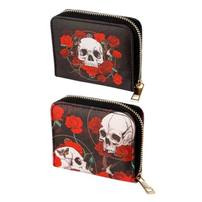 Imagen de Puckator PUR119 Monedero pequeño con cremallera alrededor de calaveras y rosas, Mixed