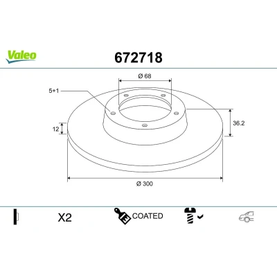 Imagen de VALEO Disco de freno AUDI: A4 B9 Avant, A5 Sportback, A6 C8 Avant Eje trasero 300mm 12mm 5Taladro(s) macizo revestido 672718 80A615601B,8W0615601C