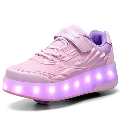 Imagen de Zapatillas con Ruedas para Niña y Niños Led Luces Patines en Linea Bambas Deportivas al Aire Libre Gimnasia Running Multiusos Automática Zapatos de Skateboard USB Carga