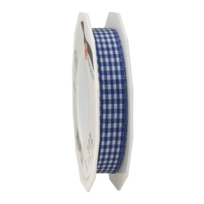 Imagen de C.E. Pattberg Präsent Rollo de cinta (tafetán, 15 mm x 20 m), diseño cuadros, color azul y blanco