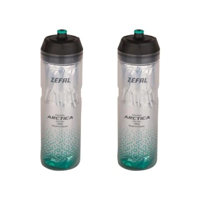 Imagen de ZEFAL Pack Arctica 75 Lote de 2 bidones para bicicleta 750ml Bidon Ciclismo Isotermico Inodoro e impermeable, botella deportiva sin BPA, Plata/Verde Caraibe, x