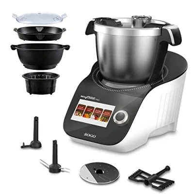 Imagen de Sogo robot de cocina multifunción pantalla táctil, báscula integrada, cocina, vaporera, batidora 8 modos automáticos, 12 velocidades, 3,5 litros, acero inoxidable (SS 14565)