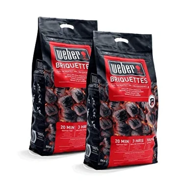 Imagen de Weber 17591 Bolsa de briquetas carbón para Barbacoa, 8 kg, 2 Paquetes