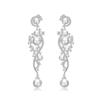 Imagen de TTPSRY Pendientes Mujer Flor Perla Largos Moda Creativo Antialergicos Adecuados para llevar Diario y Fiesta(Plata)