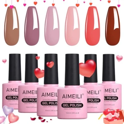 Imagen de AIMEILI Esmaltes Semipermanentes para Uñas en Gel UV LED, Kit de Pintauñas Permanente Soak Off 6 Colores 10ml Set 30