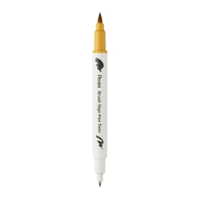 Imagen de Pentel Brush Sign Pen Twin SESW30C Rotulador de punta (2 puntas, pincel), color dorado ocre (1 unidad)
