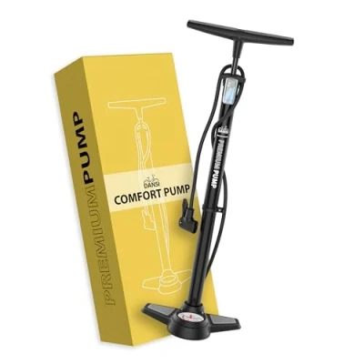 Imagen de DANSI Bomba de pie para Bicicleta con Todas Las válvulas AV, SV, DV Aire manómetro Grande, adaptadores y depósito Motocicleta, eléctrica
