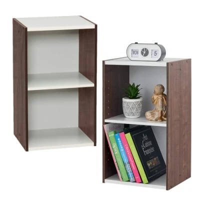 Imagen de Iris Ohyama Estantería Espacio Ahorrador de 2 Niveles Extra Ancho, Juego 2, Marrón Ajustable, Multiuso, Modular, para Sala, Oficina, Habitación, Organizadora, Librería, Montaje Fácil, UB 6035