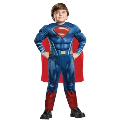 Imagen de Rubies Disfraz Superman JL Movie Deluxe para niños, Jumpsuit con pecho musculoso y capa, Oficial Warner Bros DC Comics Carnaval, Halloween, Navidad Cumpleaños