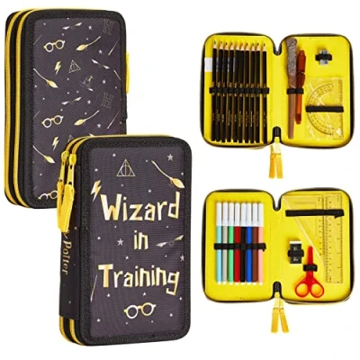 Imagen de Harry Potter Estuche Escolar Estuches Escolares 2 Compartimentos con Material (Negro)
