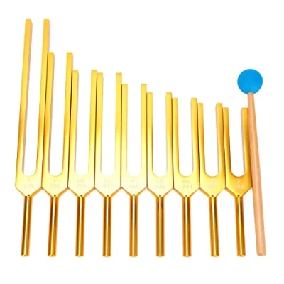 Imagen de Juego de Diapasones, Aleación Aluminio 9 Diapasones con Martillo Silicona para Curación ADN Y Terapia Sonido, 174 Hz, 285 396 417 528 639 741 852 963 Hz