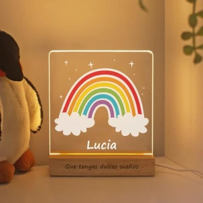 Imagen de LASERO&#039; Lampara Bebe Personalizada con Nombre Regalo Recien Nacido Niño Infantil Niña Regalos Originales Bautizos (Arco Iris)