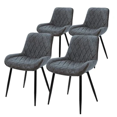 Imagen de ML Design Set 4X Sillas de Comedor Antracita Moderno 81 cm Asiento Tapizado Imitación Cuero Transpirable y Suave con Patas Metal Sillón Respaldo Ergonómico para Salón Oficina Dormitorio Cocina
