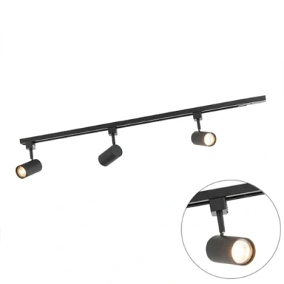 Imagen de QAZQA Riel moderno monofásico con 3 focos negro Jeana Acero Alargada Adecuado para LED Max. x 50 Watt