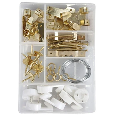 Imagen de Cogex 85274 gancho cuadro Surtido, color blanco/gris/dorado, Set de 60 piezas