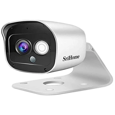 Imagen de SriHome Cámara de vigilancia wifi para interior y exterior 1296 p, inalámbrica, con detección movimiento, audio bidireccional, visión nocturna IP66, impermeable