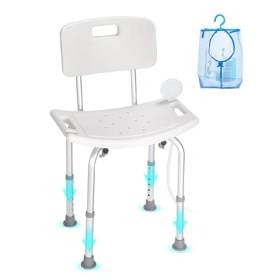 Imagen de VEVOR Asiento de Ducha Antideslizante Altura Ajustable 390 520 mm Silla Carga 158,8 kg Baño Aluminio y PE Ayuda para Personas Mayores, Mujeres Embarazadas,
