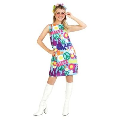 Imagen de Fun Shack Disfraz Hippie Mujer, Años 60 Disfraces Mujer Hippie, Vestido Disfraz, Carnaval Talla M