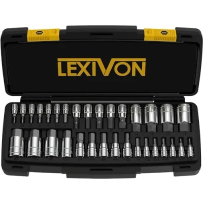 Imagen de LEXIVON Juego de llaves vaso hexagonales Master, acero aleado S2 Premium completo 32 piezas, SAE y métrico Estuche almacenamiento mejorado (LX 144)