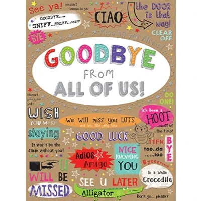 Imagen de Piccadilly Greetings Group Ltd Sloane Graphics Tarjeta de despedida con texto en inglés &quot;Goodbye From All Of Us!&quot;, 298 mm x 222 mm, color marrón