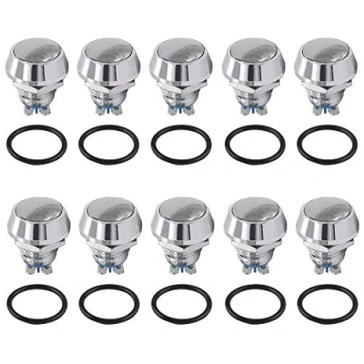Imagen de QitinDasen 10Pcs Premium 12mm Momentáneo Interruptor a Pulsador, 2 Pin Terminal de Tornillo Metal Botón Redondo, IP65 Impermeable Pulsador (Plateado)