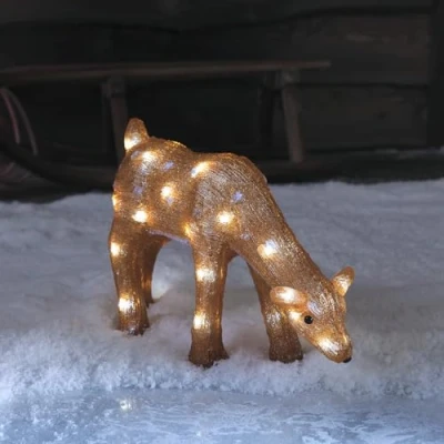 Imagen de Lights4fun Cierva Luminosa Reno de Navidad con 30 LED Blanco Cálido a Pilas y Temporizador Figura di en Acrílico 39 cm Decoración Navideña Exterior