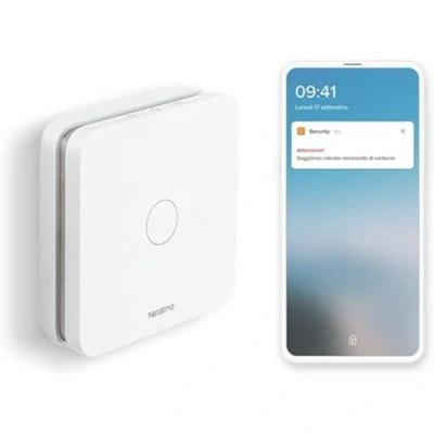 Imagen de Netatmo Detector de monóxido Carbono Inteligente, Wi Fi, autonomía 10 años, Alarma 85 Db, certificaciones EN 50291 E Nf, Nco It, ‎Audible, Blanco, ‎10 x 2,3 cm, 390 Gramos
