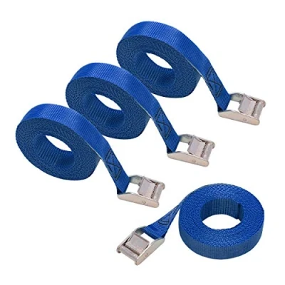 Imagen de Amazon Basics Correa de Amarre, 2.5 m Largo, 25 mm Ancho, Capacidad Carga 150 Kg, Paquete 4, color Azul