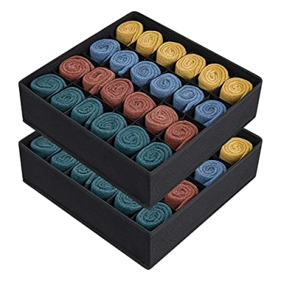 Imagen de joyoldelf 2 cajas de almacenamiento para calcetines y ropa interior, 24 celdas, plegables (caja plegable, divisores Drawer, cajones organizadores, tela guardar (negro)